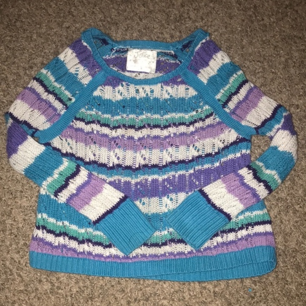 Justice StripedLong Sleeve Chunky Blue and Purple Knitted Sweater Top - Picture 1 of 5